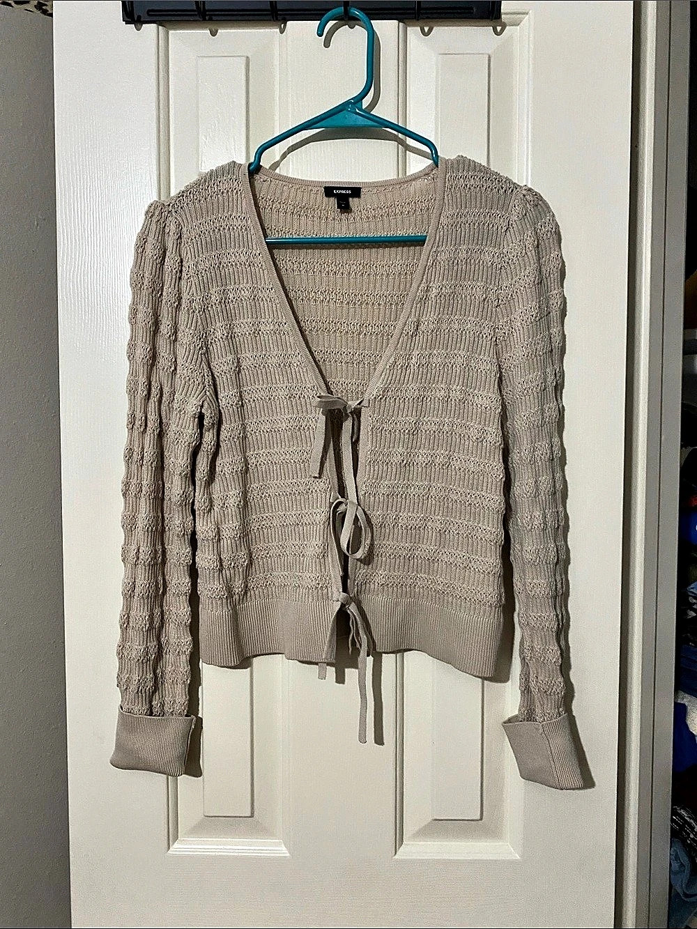 Express Women's Tie-Front V-Neck Sweater Beige Medium
